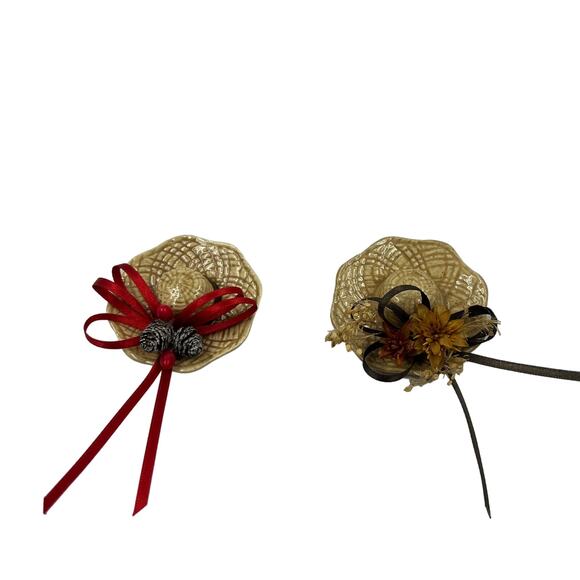 Vintage Ceramic Handmade Miniature Straw Hats Pine Cone & Fall Foliage Lot 2 - Picture 1 of 10